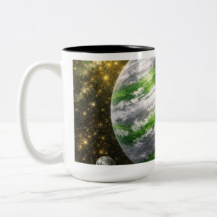 Caneca De Café Em Dois Tons Planeta Verde e Prateado