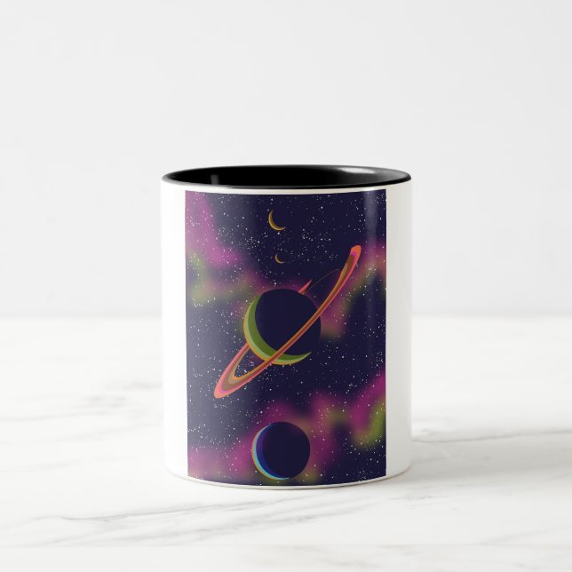 Caneca De Café Em Dois Tons Planetas e Estrelas (Centro)