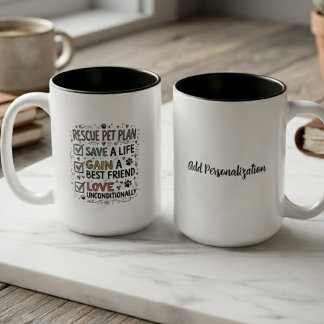 Caneca De Café Em Dois Tons Plano de Resgate de Pet com Checklist de Carvão Si
