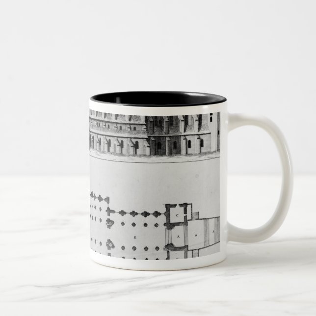 Caneca De Café Em Dois Tons Plano e elevação da abadia de Cluny (Direita)