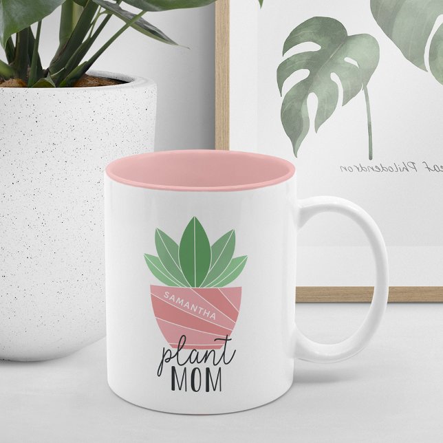 Caneca De Café Em Dois Tons Plant Mom | Cute Personalized Plant Lover (Criador carregado)