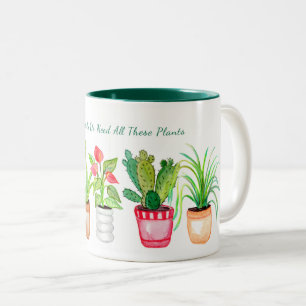 Caneca De Café Em Dois Tons Planta Mãe Aquarela Plantas Familiares Potentes E