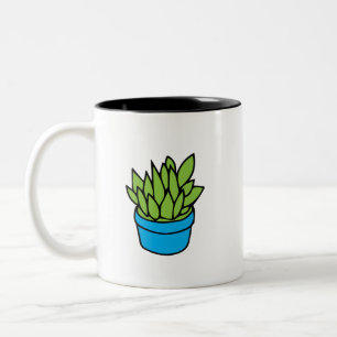 Caneca De Café Em Dois Tons Planta Suculenta em Plantador Azul
