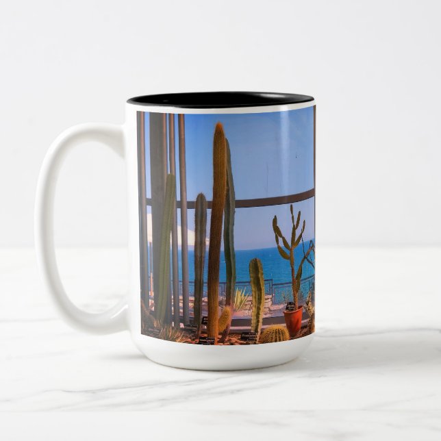 Caneca De Café Em Dois Tons Plantas de cactos e mar (Esquerda)