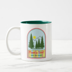 Caneca De Café Em Dois Tons Plante uma árvore, salve o planeta, moderno, Legal