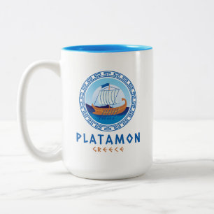 Caneca De Café Em Dois Tons Platamon, Design de navio grego Grécia