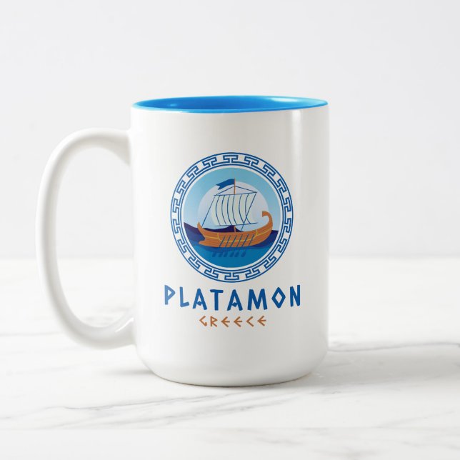 Caneca De Café Em Dois Tons Platamon, Grécia Projeto de Navio Grego (Esquerda)