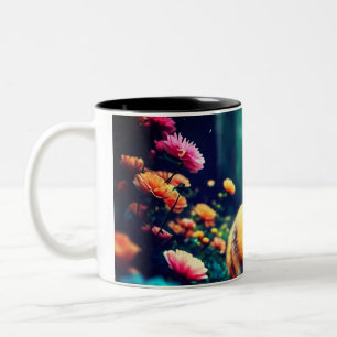 Caneca De Café Em Dois Tons "Playful Fox Amidst Blossoms"