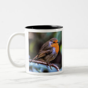 Caneca De Café Em Dois Tons Plump Robin Perch Em Uma Arte De Vida Selvagem De 