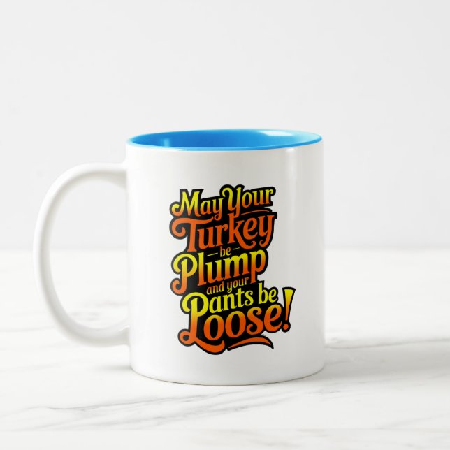 Caneca De Café Em Dois Tons Plump Turkey, Cartoon Farmer Turkey, Mug (Esquerda)