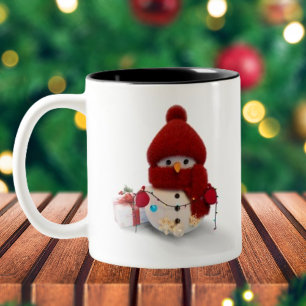 Caneca De Café Em Dois Tons Plush Scarf Snowman - Uma Caneca De Café De Dois T