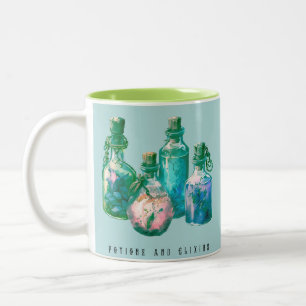Caneca De Café Em Dois Tons Poções e Elixires Divertido Assustador Halloween