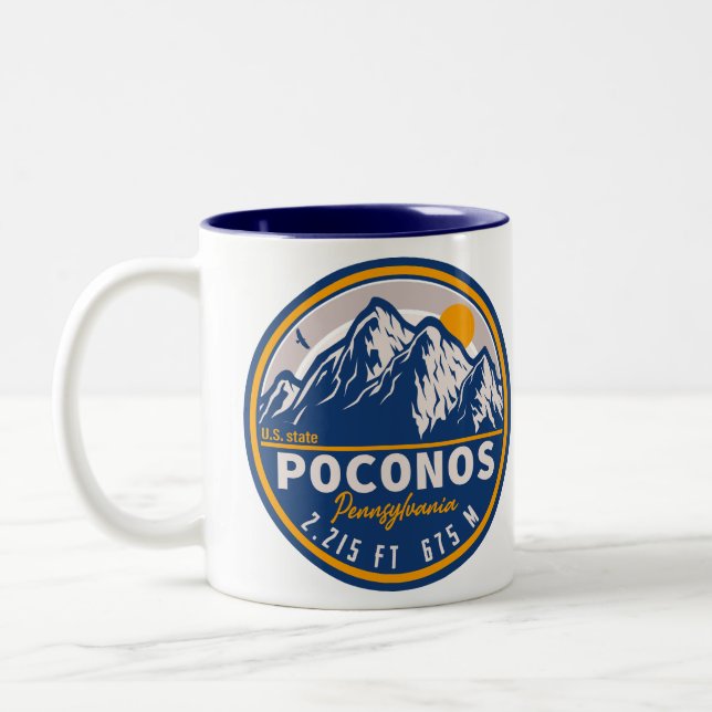 Caneca De Café Em Dois Tons Poconos Pennsylvania Retro Mounains Souvenirs (Esquerda)