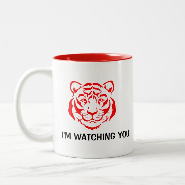 Caneca De Café Em Dois Tons Poderoso Tiger Face Vermelho Imagem Vermelha Engra (Esquerda)