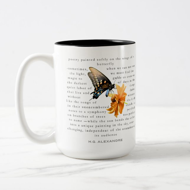 Caneca De Café Em Dois Tons “Poetry Painted Softly” – Mug by H.G. Alexandre (Esquerda)