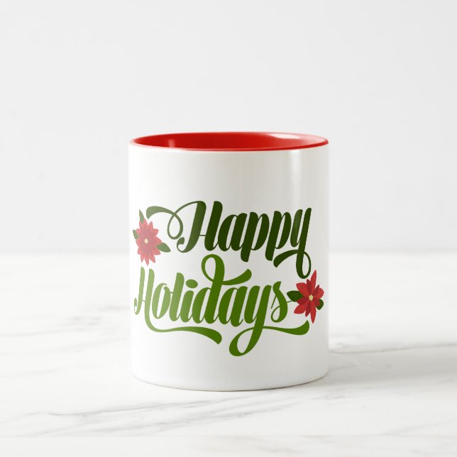 Caneca De Café Em Dois Tons Poinsettia de Férias Felizes (Centro)