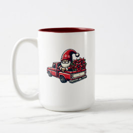 Caneca De Café Em Dois Tons Poinsettia Gnome No Caminhão Vermelho