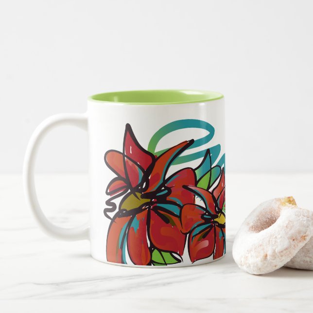Caneca De Café Em Dois Tons Poinsettia Mug, duas tonalidades (Com Donut)