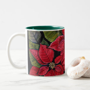 Caneca De Café Em Dois Tons Poinsettia Vibrante Em Aquarela