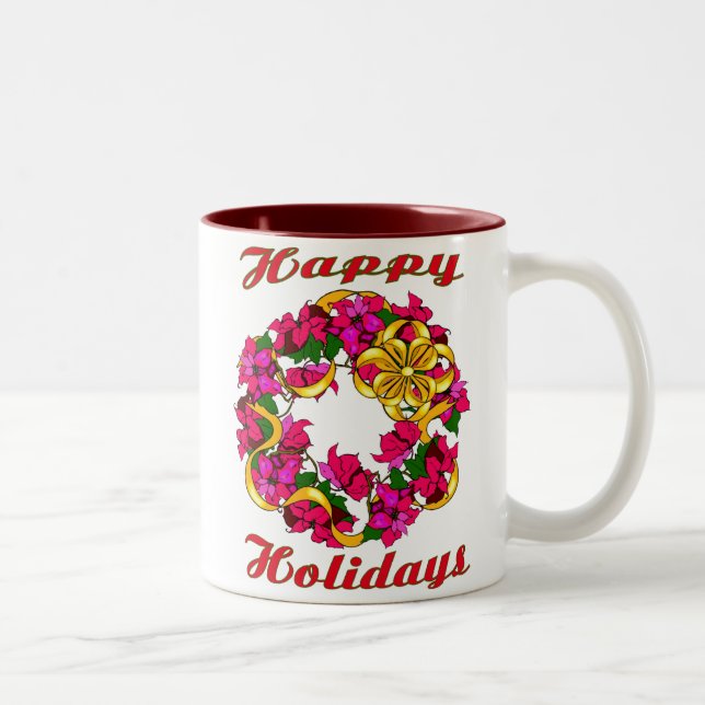 Caneca De Café Em Dois Tons Poinsettia Wreath Mug (Direita)
