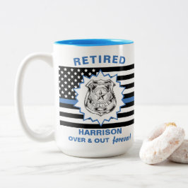 Caneca De Café Em Dois Tons Polícia Aposentada Limpa Linha Azul E Sai Engraçad