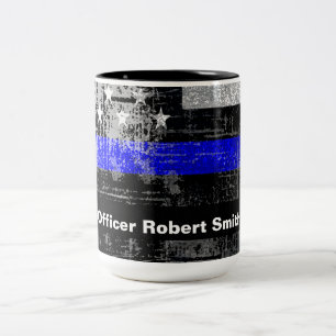 Caneca De Café Em Dois Tons Policial de Grunge da Linha Azul-Fino Mug