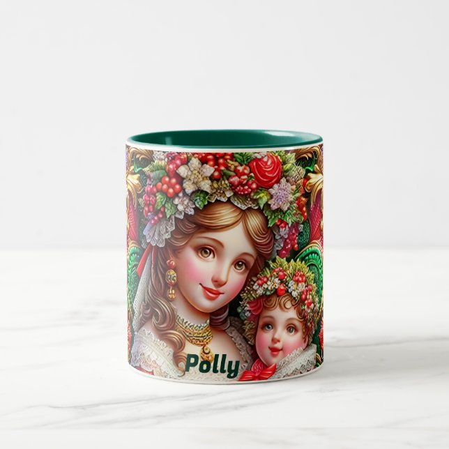 CANECA DE CAFÉ EM DOIS TONS POLLY ~ MÃE E FILHO NO NATAL ~  (Centro)