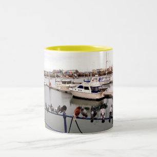 CANECA DE CAFÉ EM DOIS TONS POMBOS NO PORTO DE GUERNSEY