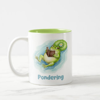 Caneca De Café Em Dois Tons Pondering Frog Reading Book
