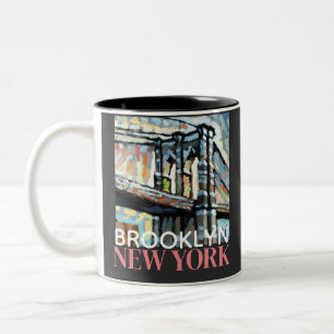 Caneca De Café Em Dois Tons Ponte Brooklyn Nova York