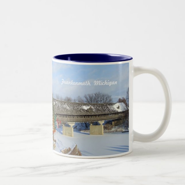 Caneca De Café Em Dois Tons Ponte coberta de Frankenmuth Michigan (Direita)
