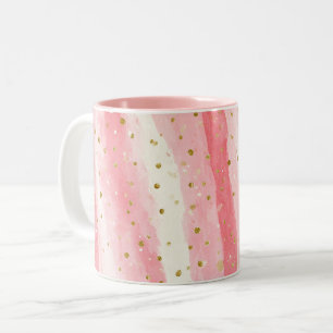 Caneca De Café Em Dois Tons Pontos Dourados Rosa Caprichosos