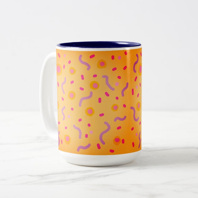 Caneca De Café Em Dois Tons Pontos e Linhas  (Frente Esquerda)
