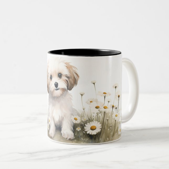 Caneca De Café Em Dois Tons Poodle De Aquarelas Em Disias (Frente Esquerda)