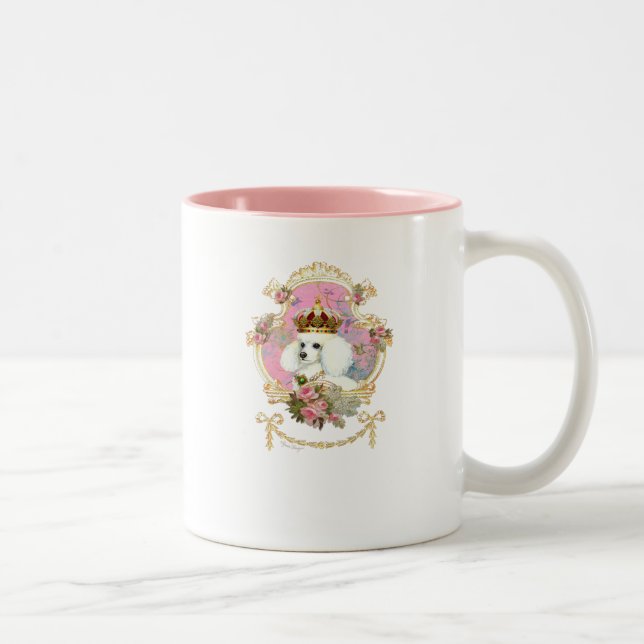 Caneca De Café Em Dois Tons Poodle Princess em Rosas Rosa (Direita)