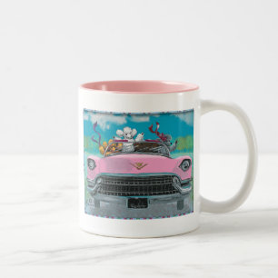Caneca De Café Em Dois Tons Poodles em Cadillac rosa Copo de caneca de Impress