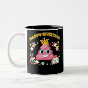 Caneca De Café Em Dois Tons Poop rosa Emoji Happy Birthday