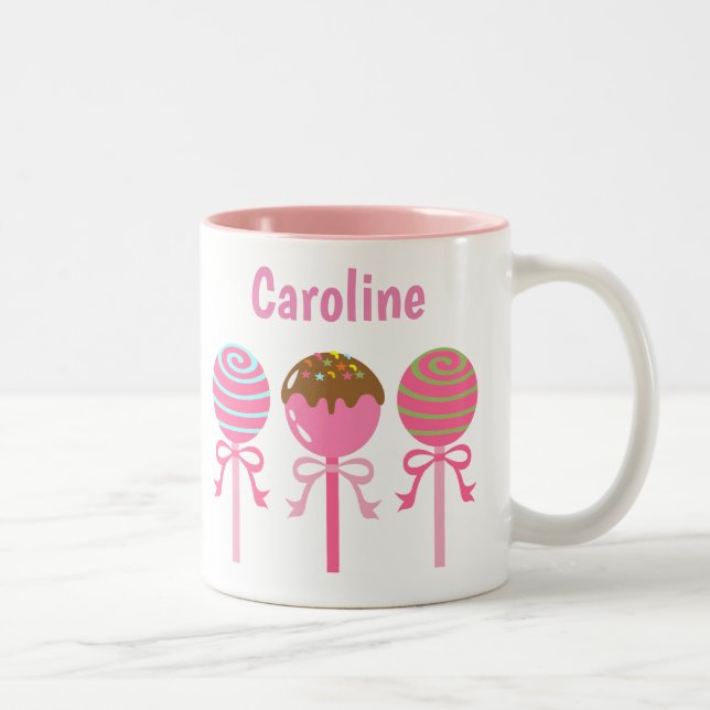 Caneca De Café Em Dois Tons Pop De Bolo Rosa Ilustrado Personalizados (Direita)