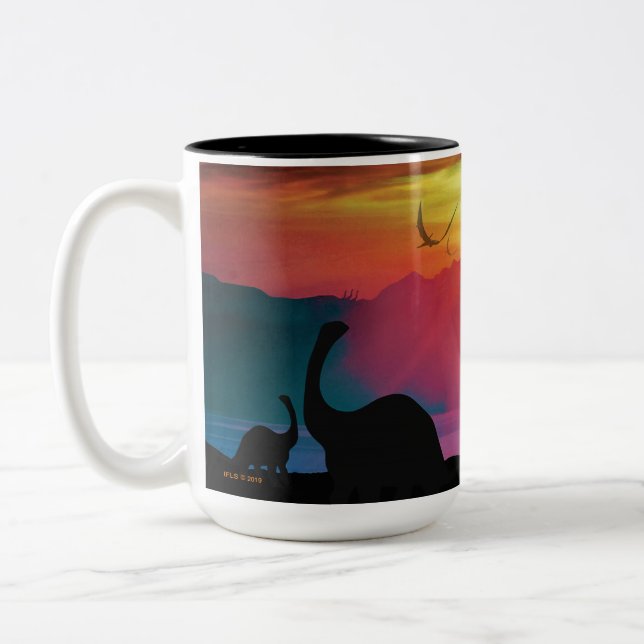 Caneca De Café Em Dois Tons Por do sol do dinossauro (Esquerda)