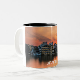 Caneca De Café Em Dois Tons Pôr do sol em Udaipur sobre o Lago Pichola