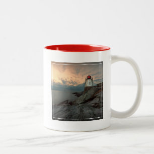 Caneca De Café Em Dois Tons Por do sol no farol do monte do castelo