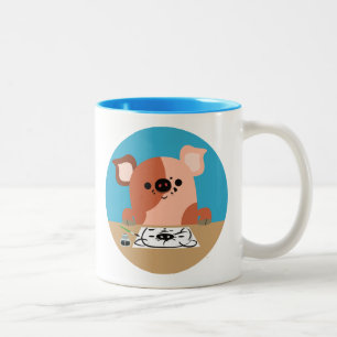 Caneca De Café Em Dois Tons Porco de desenho de animação em forma de boné