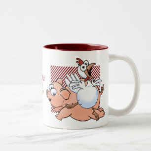 Caneca De Café Em Dois Tons Porco e galinha que saltam com alegria!