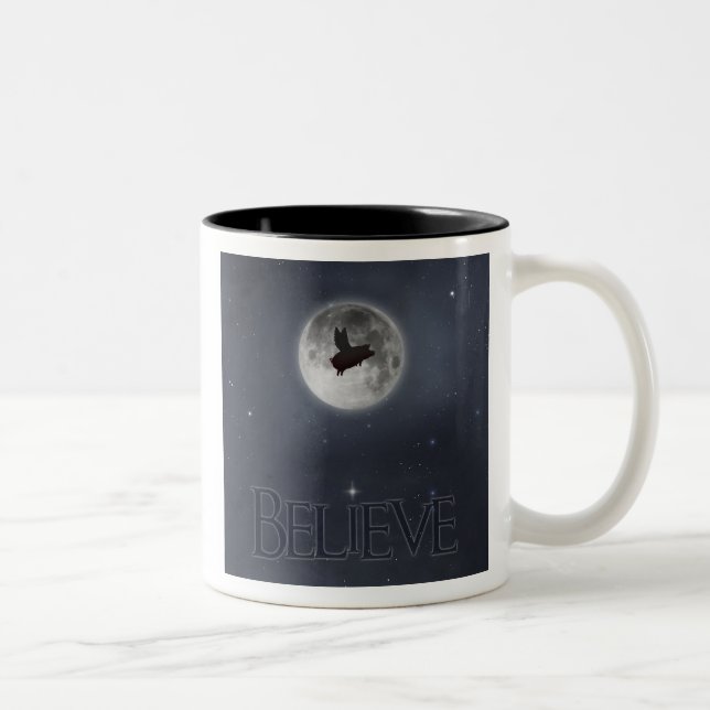 Caneca De Café Em Dois Tons Porco voador noturno crente (Direita)