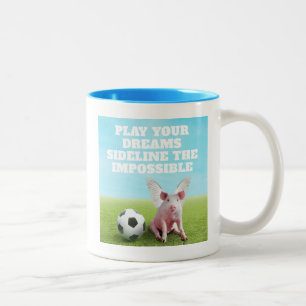 Caneca De Café Em Dois Tons Porco Voador Rosa Futebol Inspirador Divertido