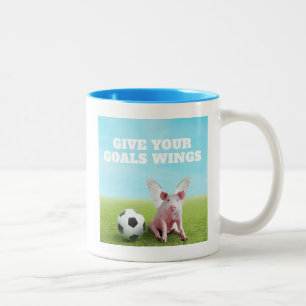 Caneca De Café Em Dois Tons Porco Voador Rosa Futebol Inspirador Divertido