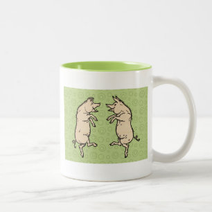 Caneca De Café Em Dois Tons Porcos Antigos Dançando: Jig de Porquinho Vintage 