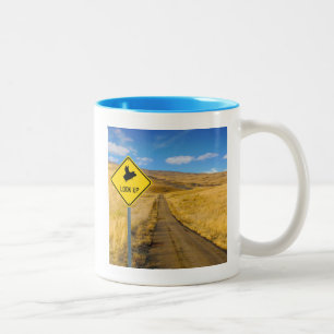 Caneca De Café Em Dois Tons Porcos Voando Acima do Sinal