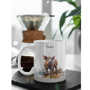 Caneca De Café Em Dois Tons Porquinho bonito brincando na lama d'água