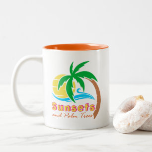 Caneca De Café Em Dois Tons Pôrs do sol E Palmeiras